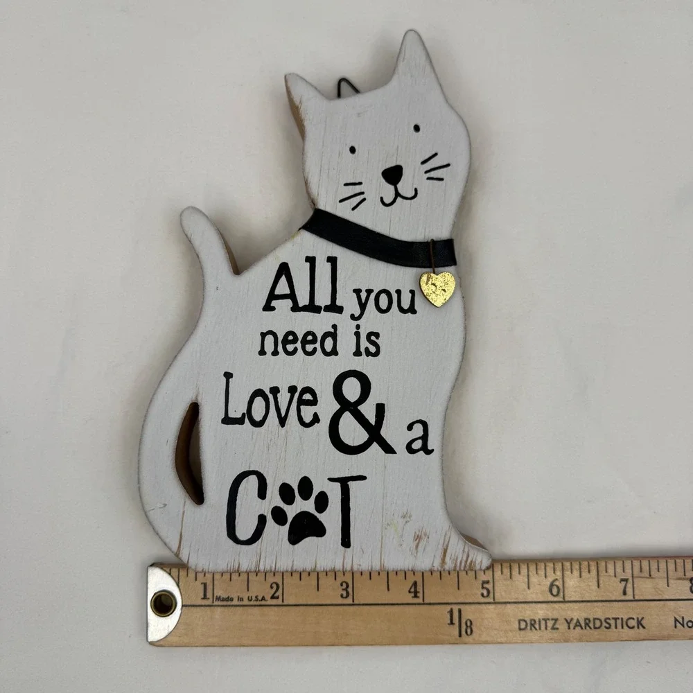 Rustic Wooden Cat Shelf Sitter Wall Plaque All You Need Is Love and a Cat White